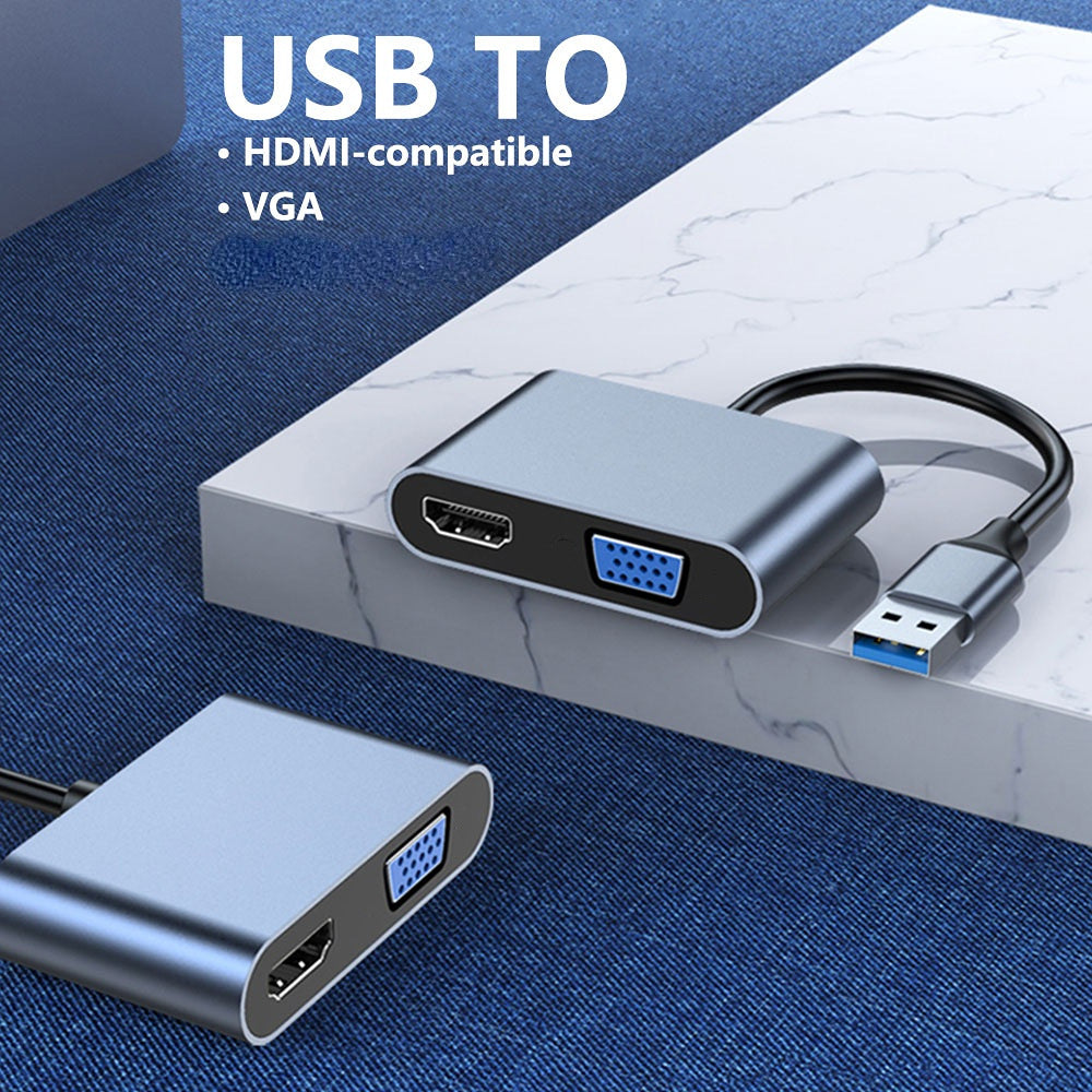 USB to VGA HD 2-in-1 Portable USB Hub Laptop Docking Station HD Video Adapter Cable 1080P USB to VGA HD 2-in-1 Portable USB Hub Laptop Docking Station HD Video Adapter Cable 1080P